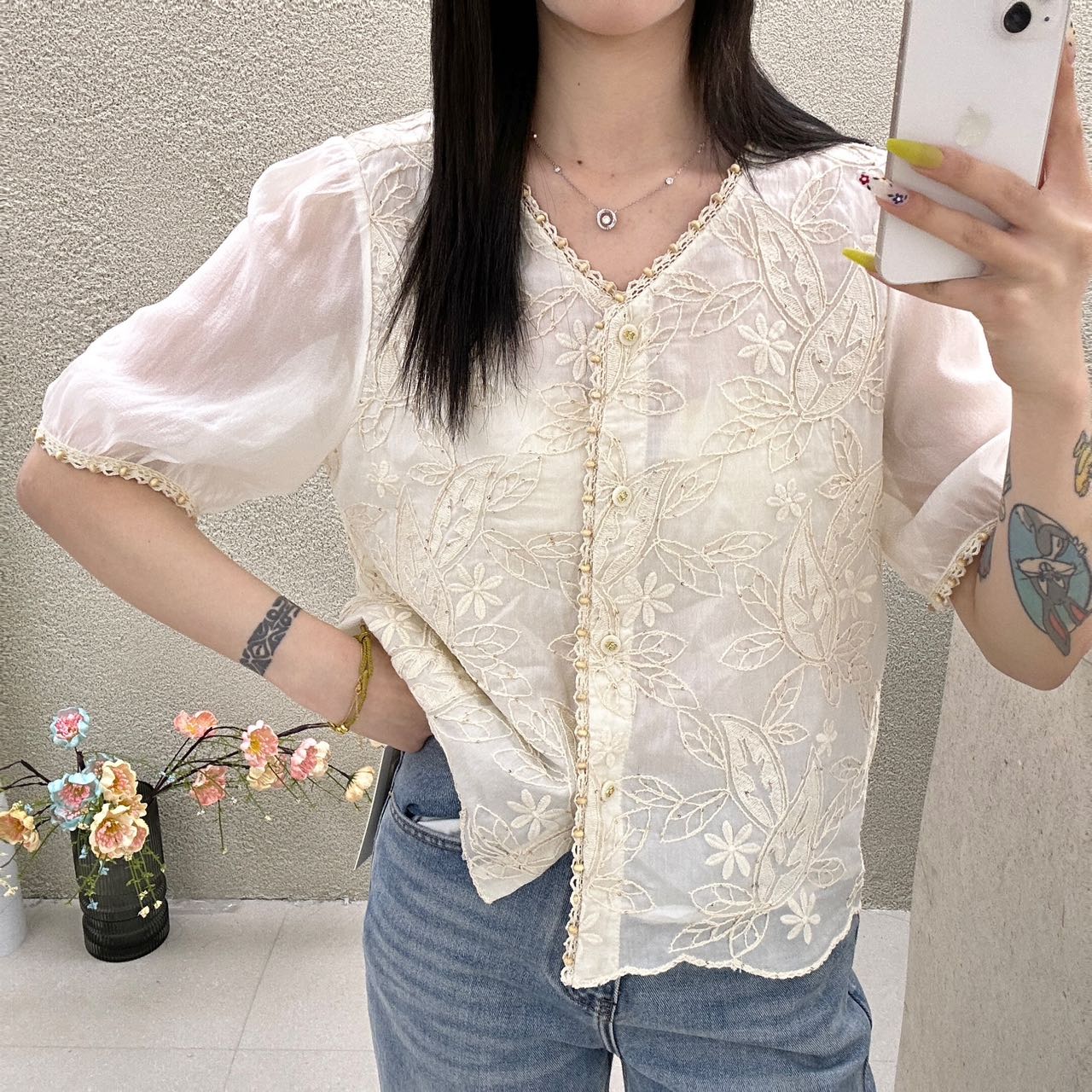 夏季时尚刺绣重工百搭短款温柔淑女风衬衫小衫【盛夏纱梦】