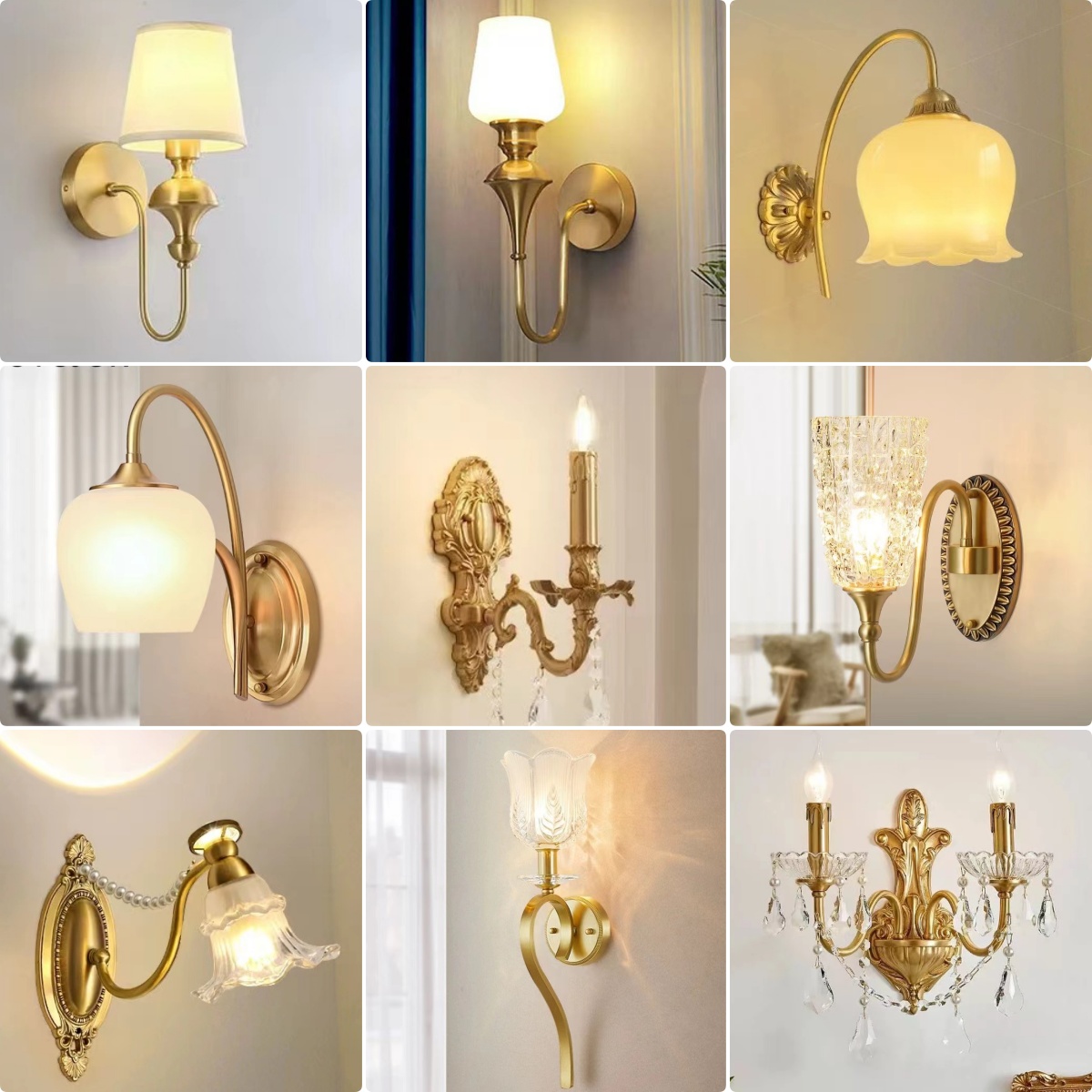 【嘉曜】法式复古美式水晶壁灯全铜卧室床头灯玄关客厅背景墙壁灯