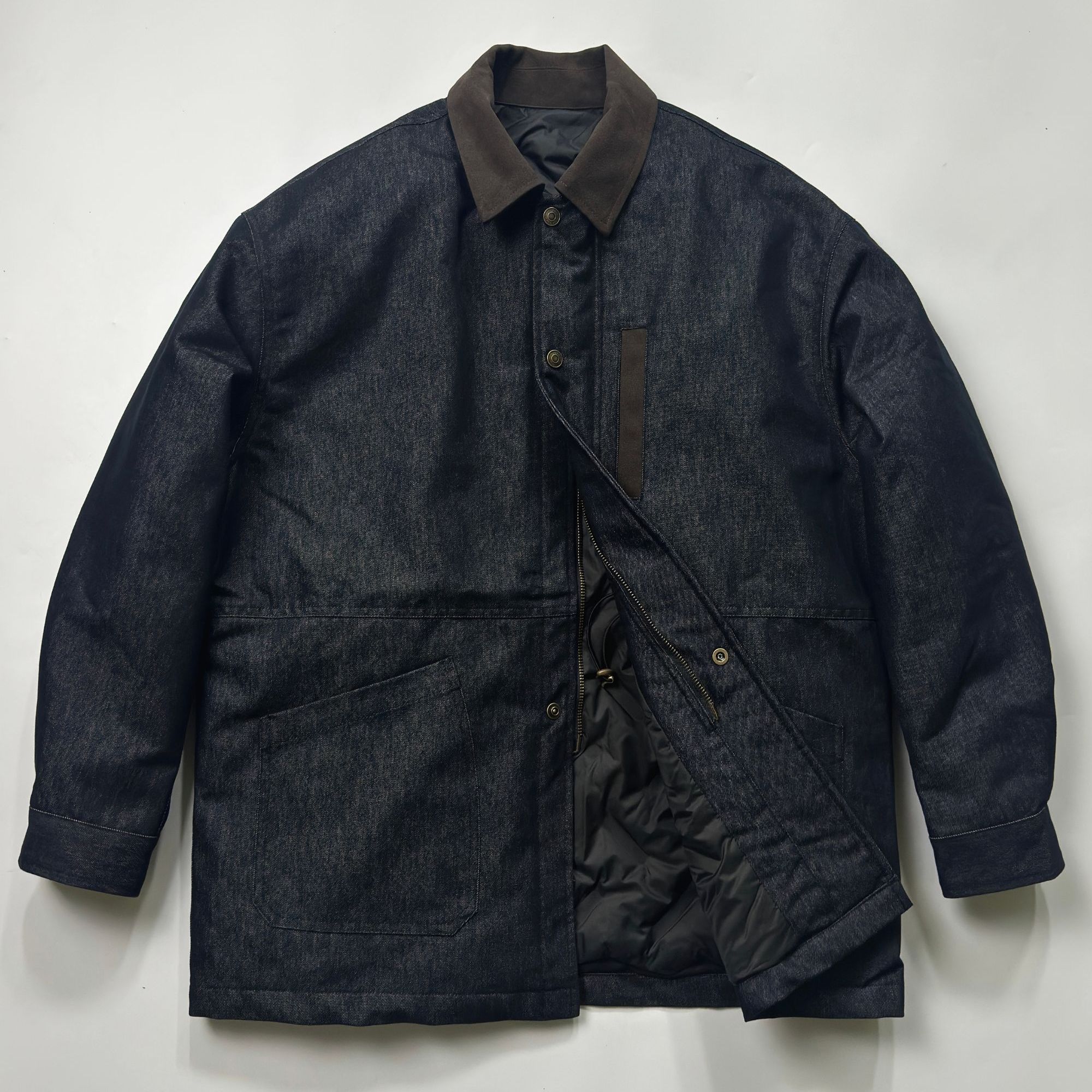 【直播专属】丹宁蓝拼接皮领羽绒中长款外套YR1306