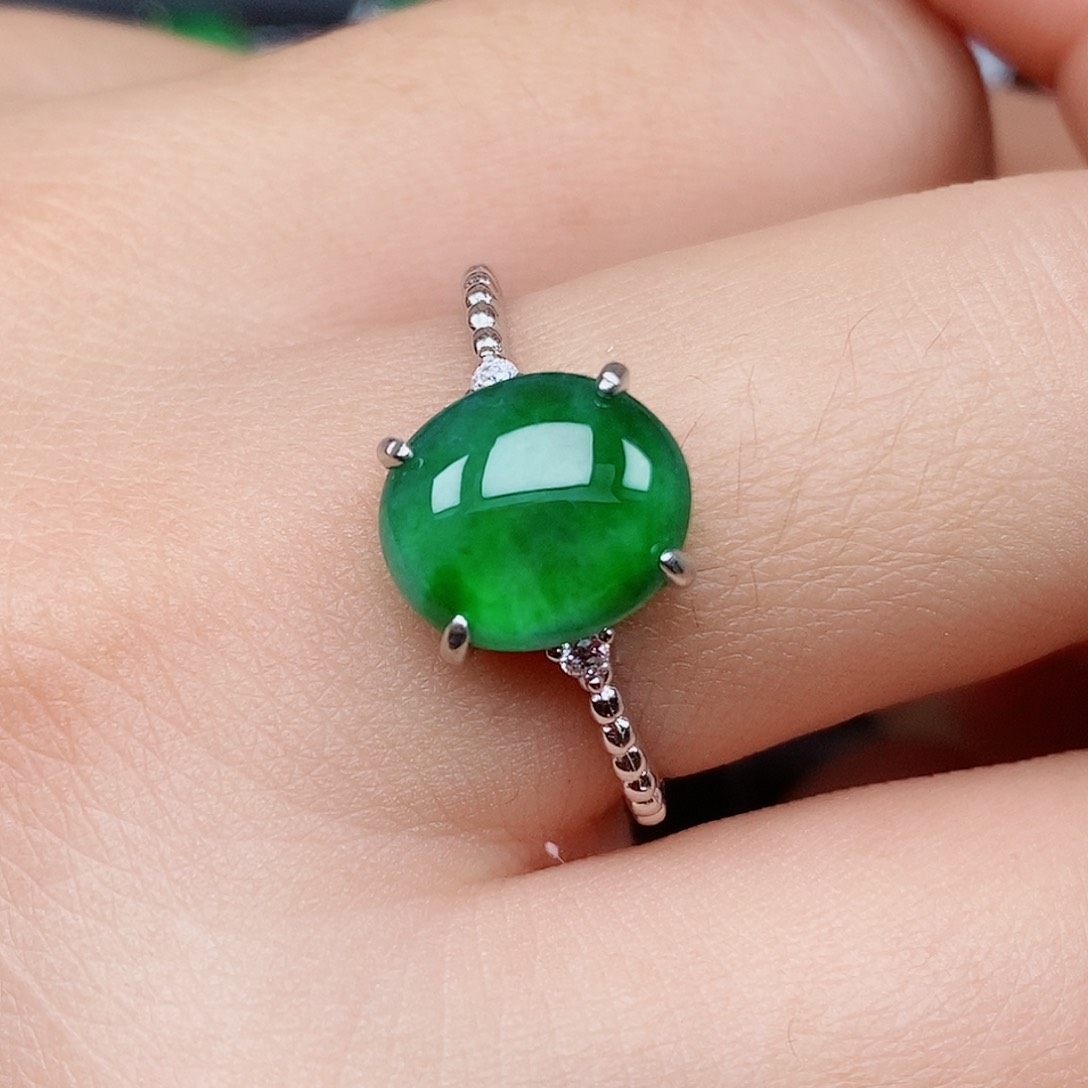 翡翠戒指银S925镶嵌戒指