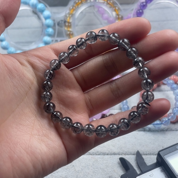 发晶天然原矿黑发晶圆珠手串7mm尺寸未镶嵌巴西收藏级