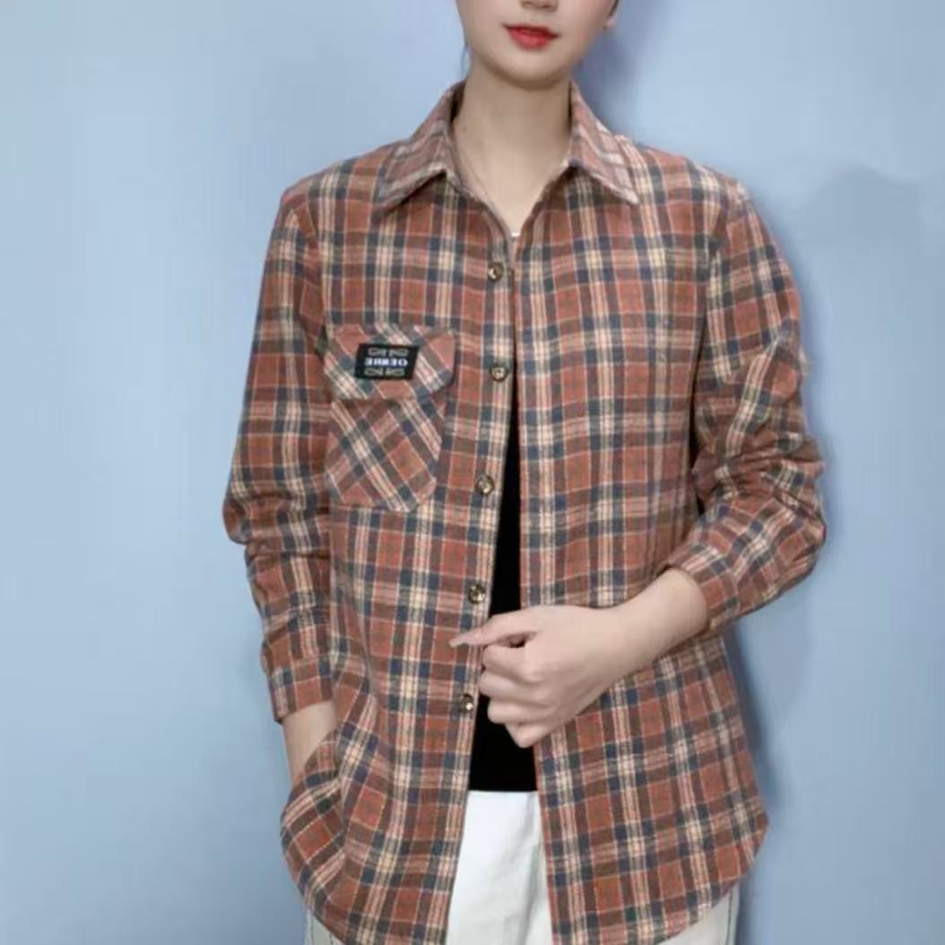 秋冬毛呢格子衬衫遮肉显瘦百搭外套长袖洋气时尚休闲