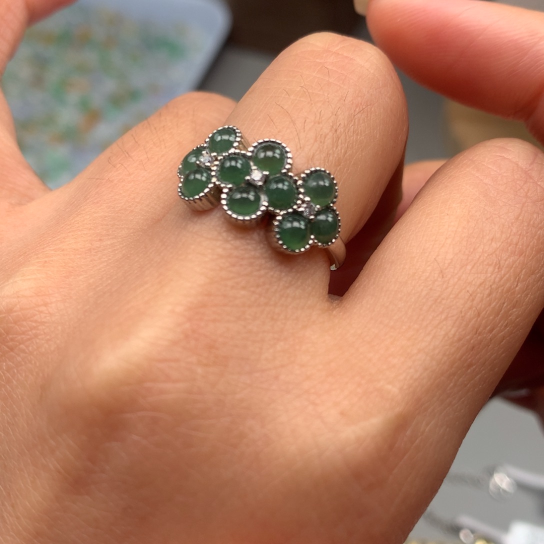 翡翠银S925镶嵌戒指戒指