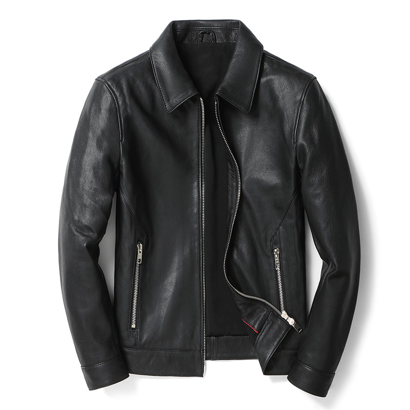 露露专享反季尾声-头层山羊皮男士皮衣经典翻领奢品简约款pks5019