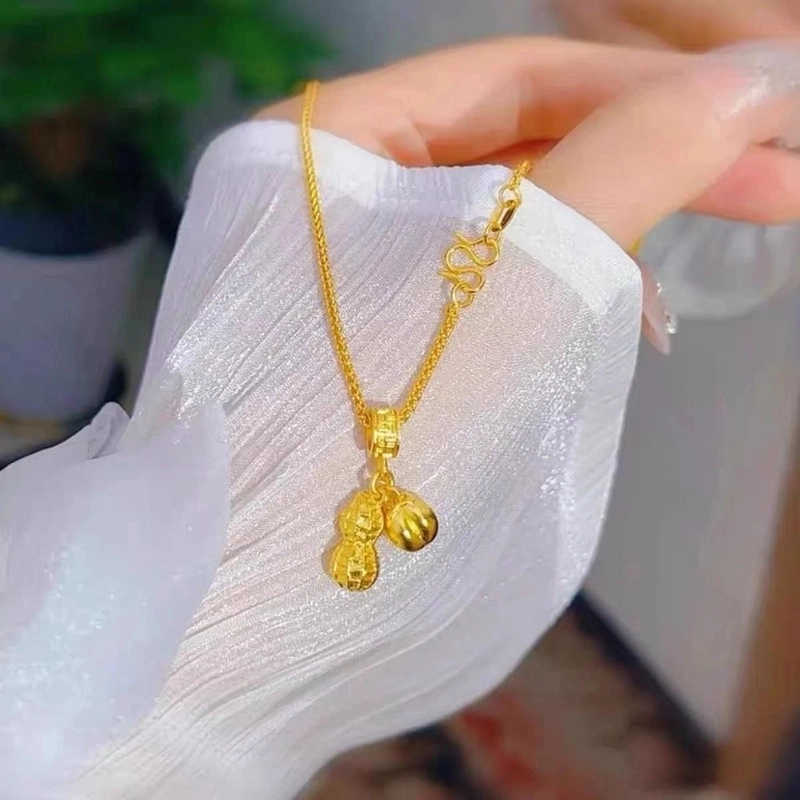 铜合金项链 好柿花生女项链吊坠 古法气质水波纹链毛衣链时尚百搭