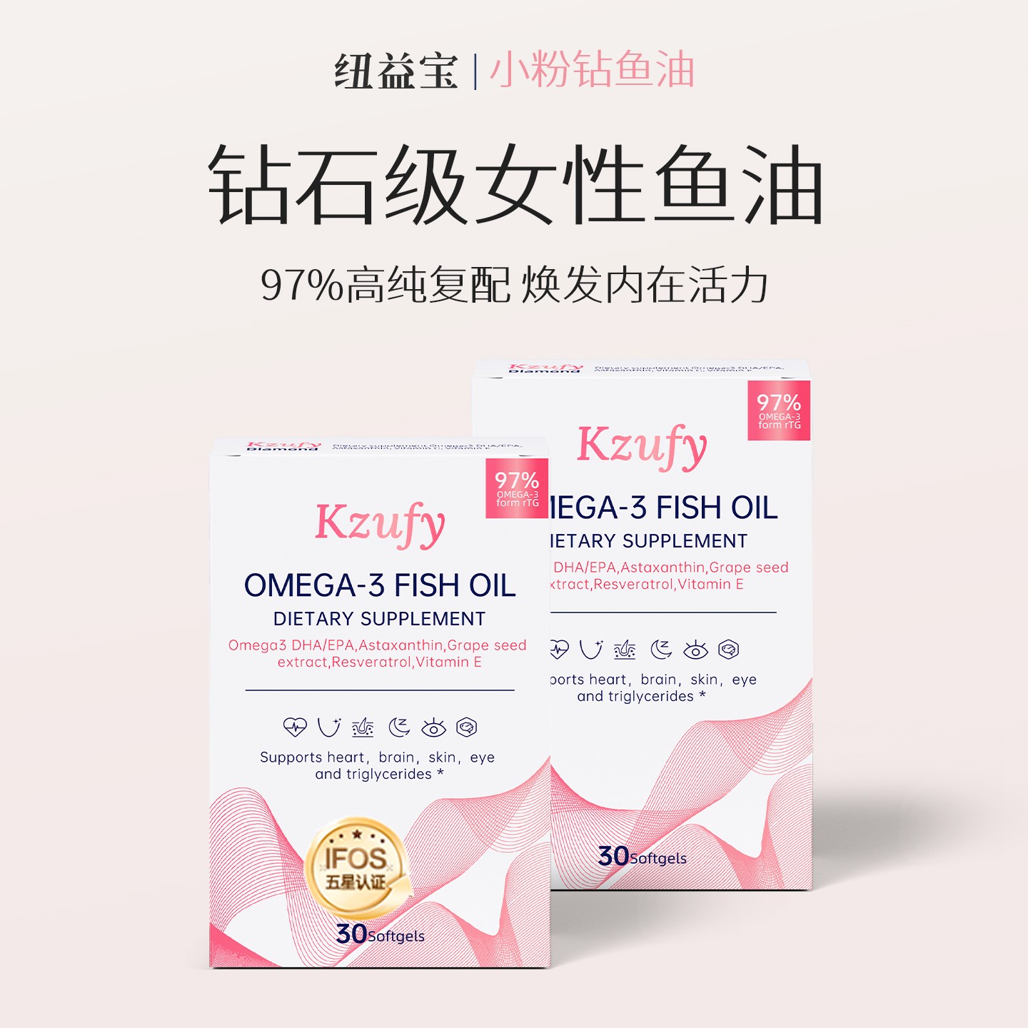 纽益宝小粉钻鱼油 97%高纯度Omega3复配虾青素白藜芦醇美白抗氧GZ