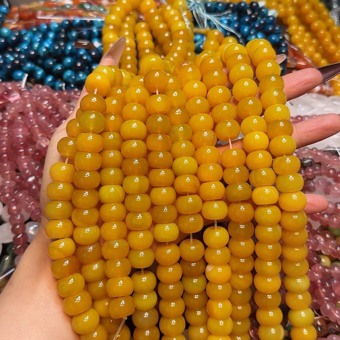 玛瑙/玉髓未镶嵌珠宝半成品14mm满肉蜜蜡黄玛瑙算盘一条