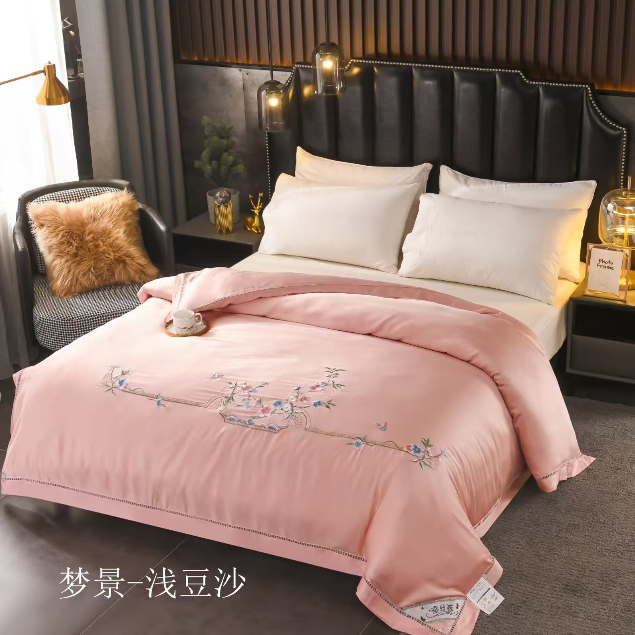 天丝棉绣花镂空花边蚕丝被套