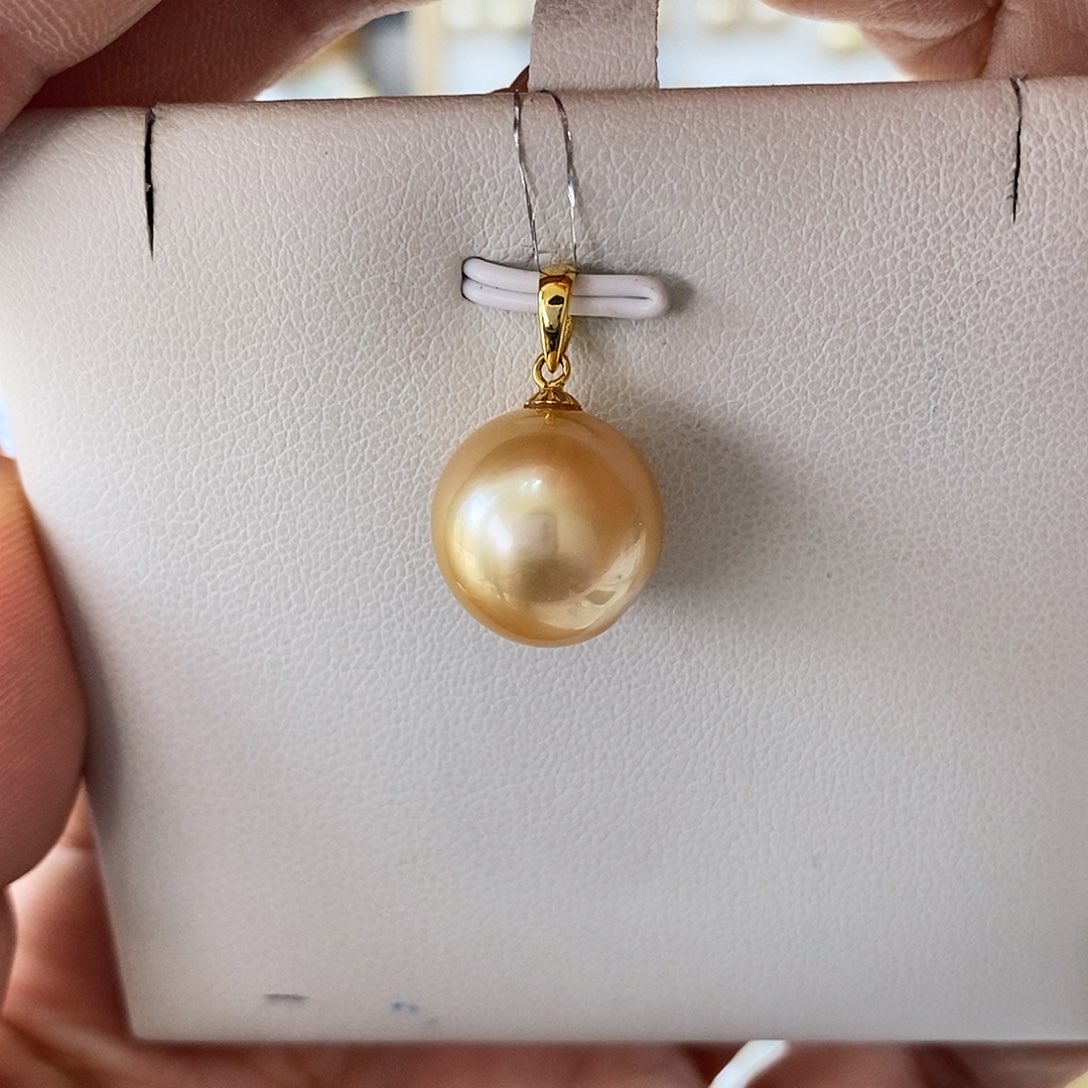 海水珍珠吊坠(不含链)18K金镶嵌南洋金珠13-14m m