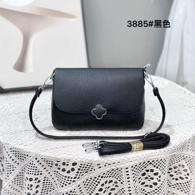 优雅风单肩夹层拉链袋纯色斜挎包肩包女士简约休闲黑色经典小包包