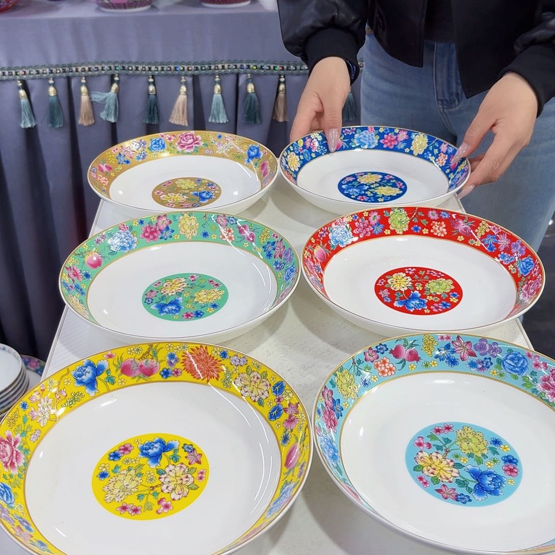 珐琅8英寸深盘6只景德镇