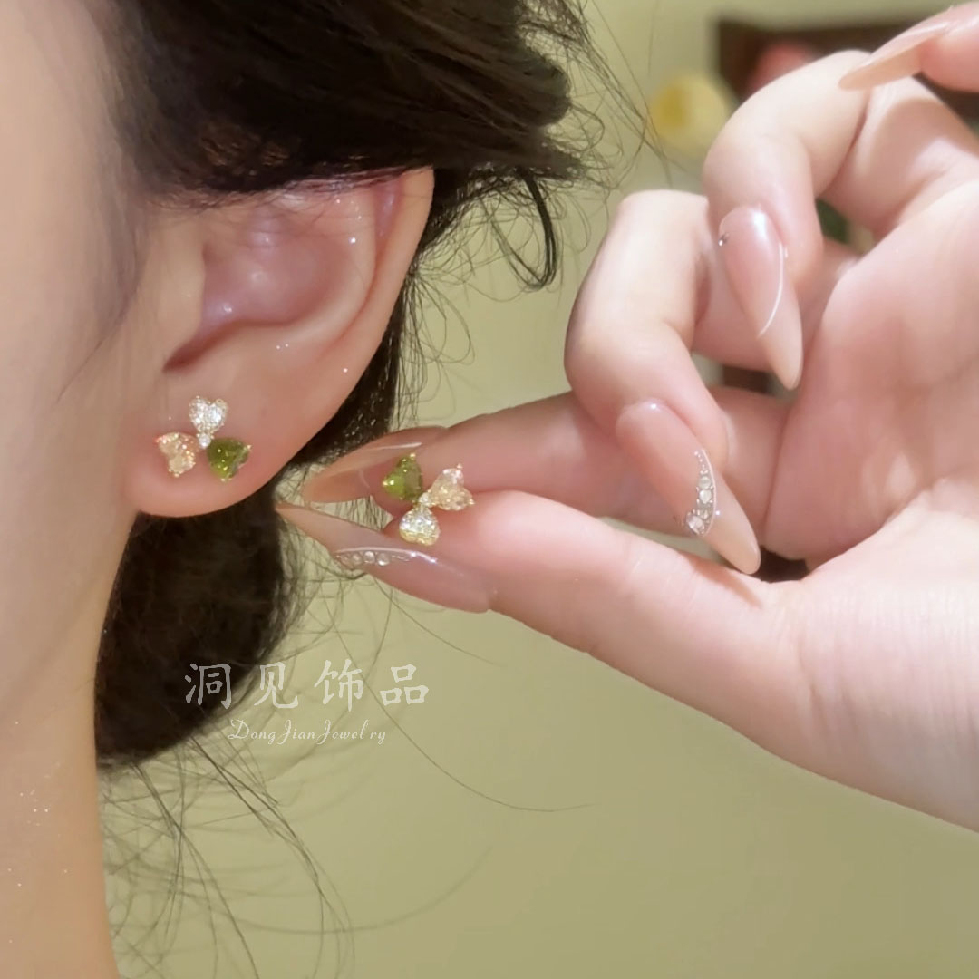 【三色叶】耳钉可爱几何简约时尚超仙设计感耳饰ES808