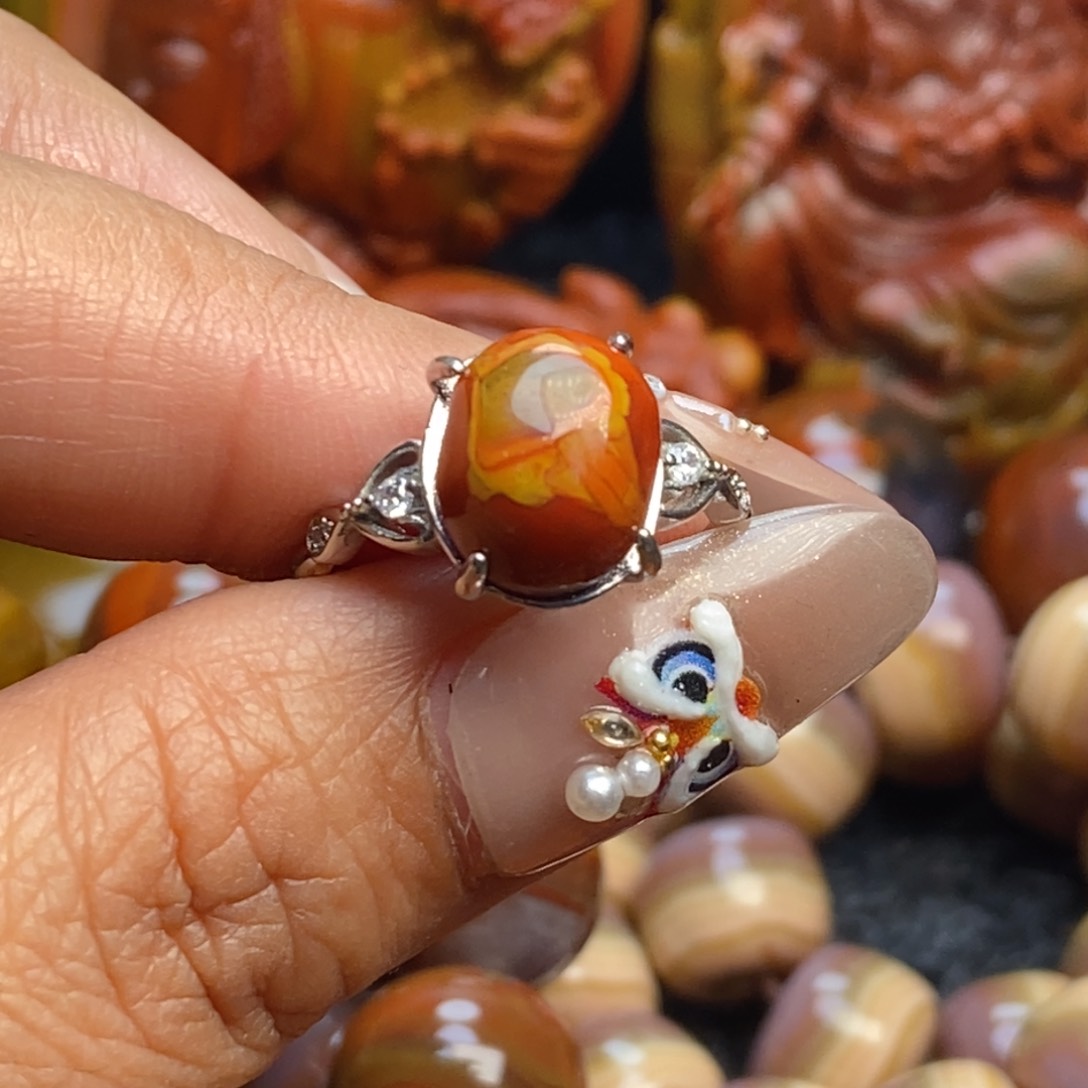 玛瑙/玉髓戒指合金万**空战国红