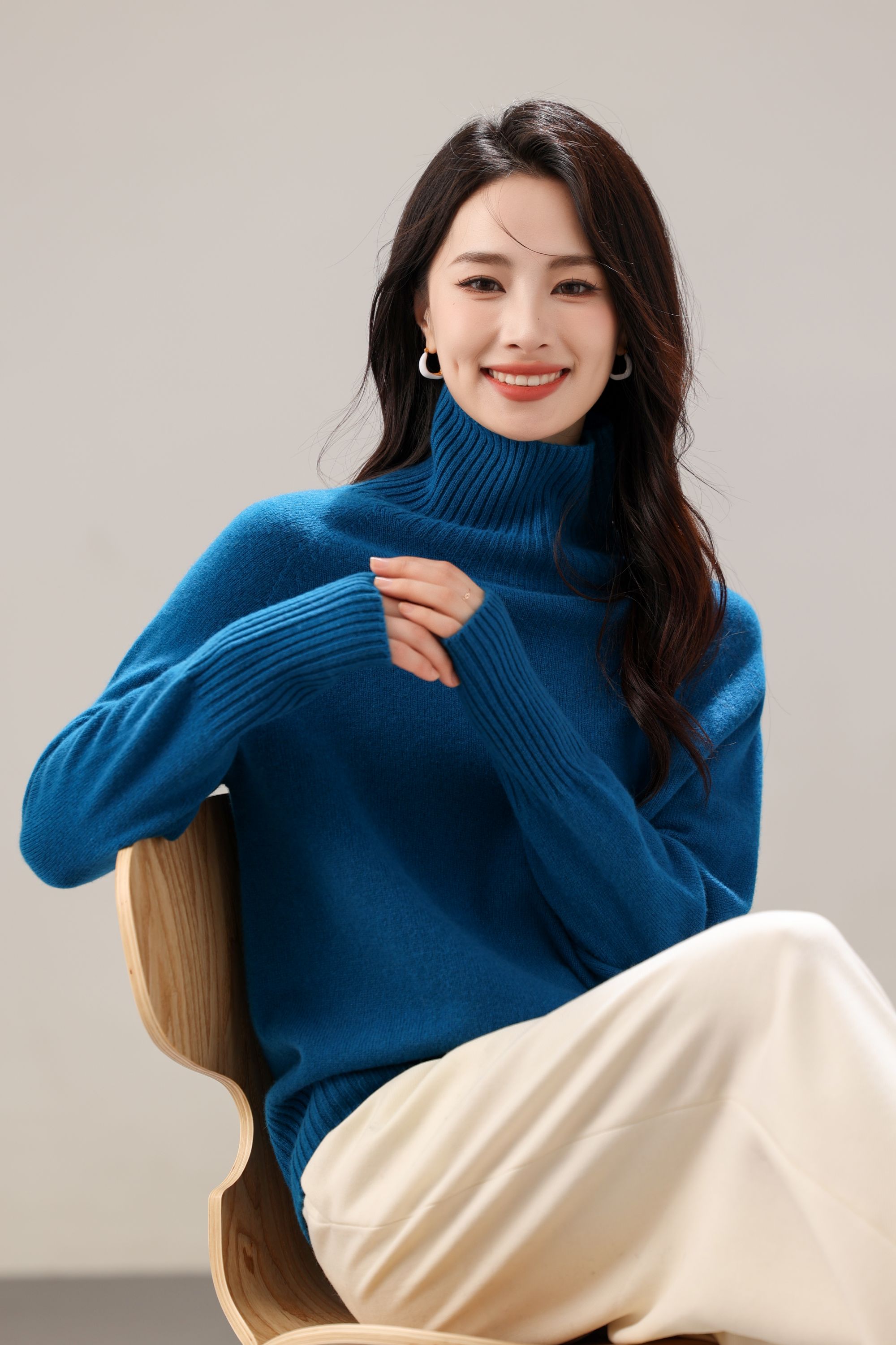 DONGLAN高领加厚款100%纯羊毛美丽诺无缝一体针织女士羊毛衫