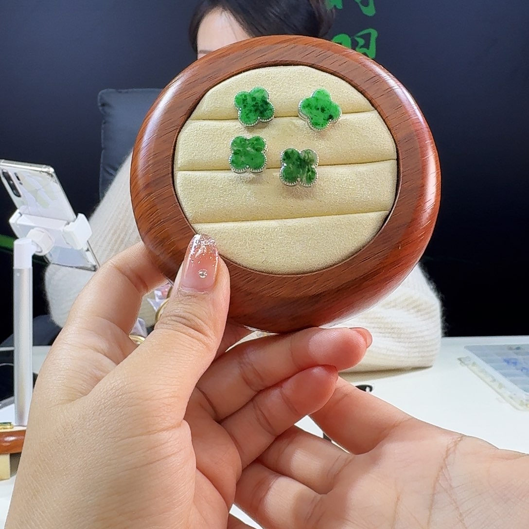 翡翠耳饰银S925镶嵌多样性发货发其一发一对925镶嵌