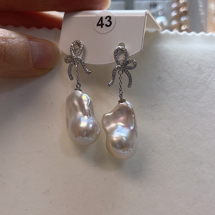 淡水珍珠耳饰银S925镶嵌