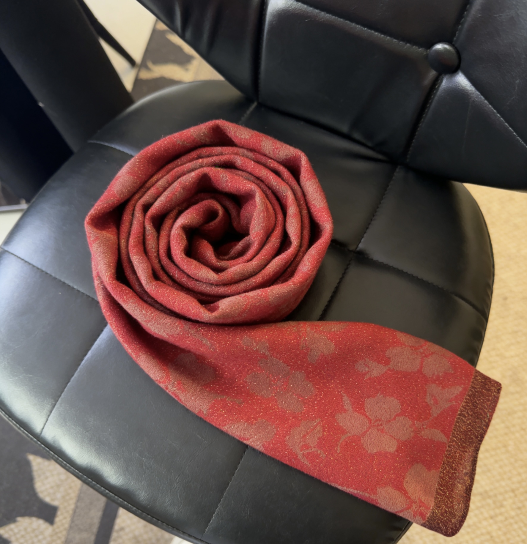 【金丝枫叶】丝毛100X100方巾女士高级丝巾