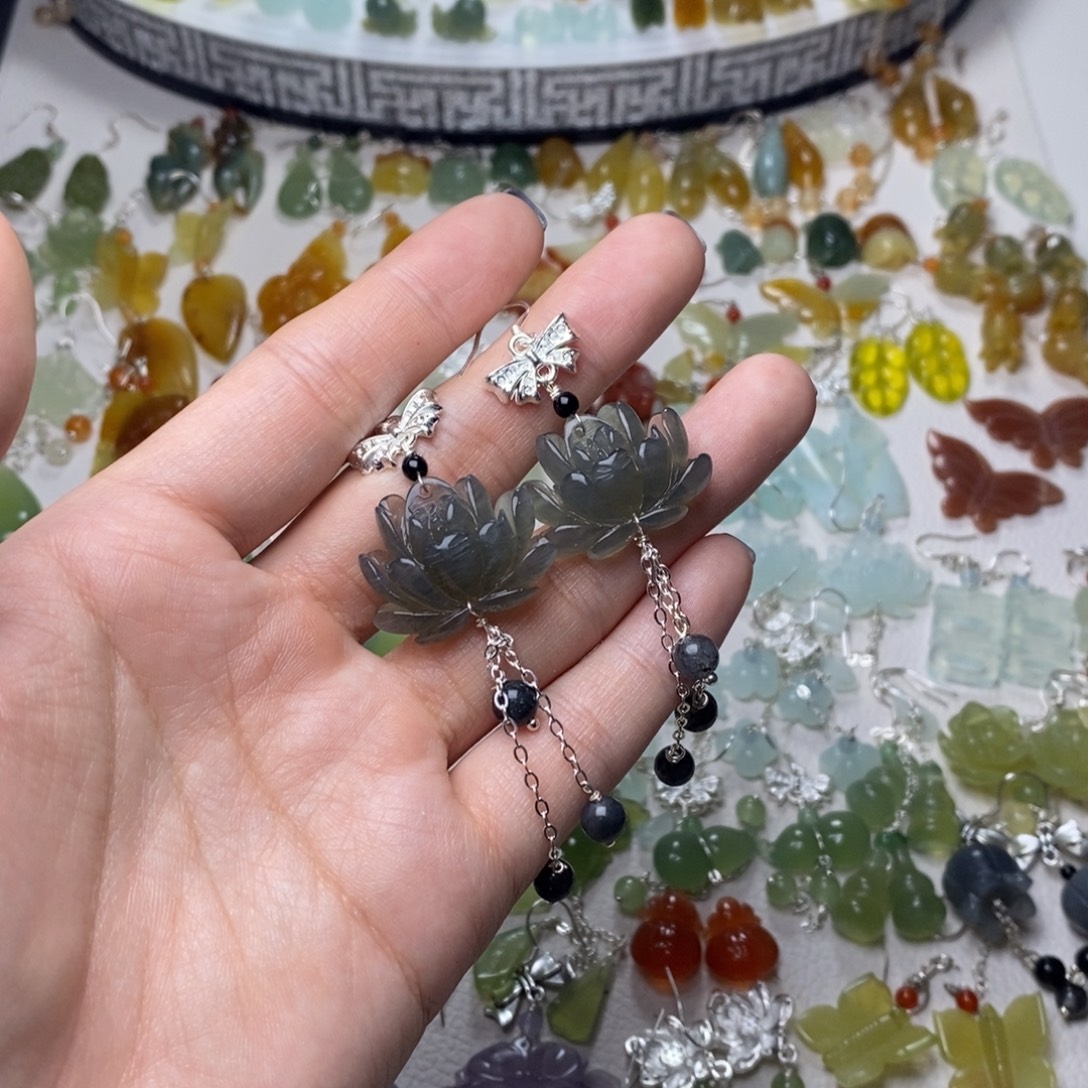 用***6蛇纹石玉合金耳饰/颈饰