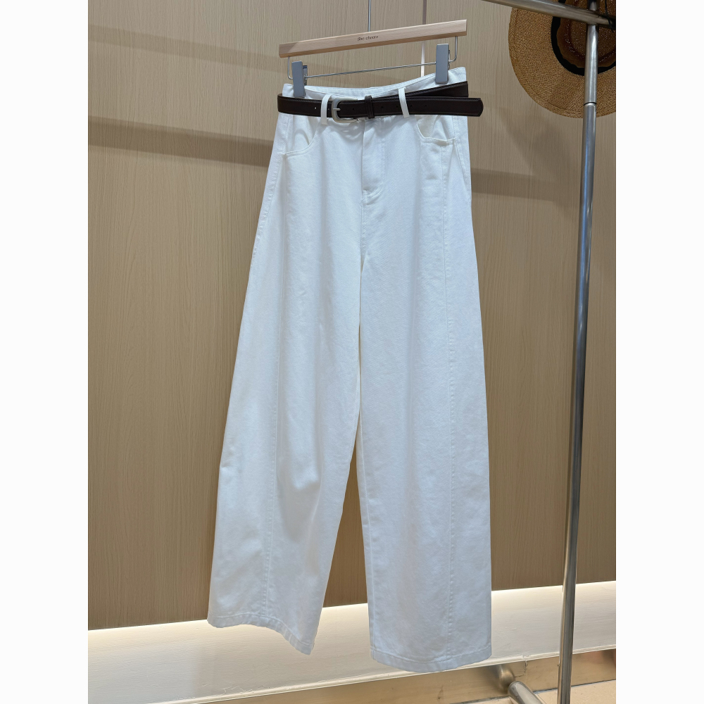 【明珠专属】2025年春夏直筒阔腿小个子米白色牛仔裤1520603KC