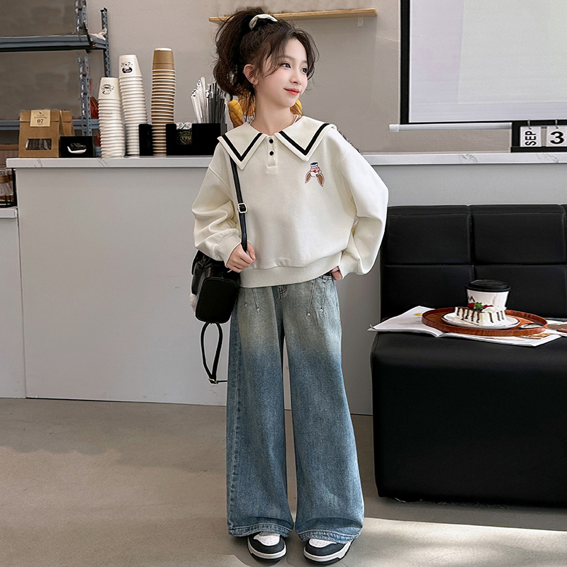 女童秋装套装2025新款中大童网红儿童装女孩洋气卫衣牛仔裤两件套