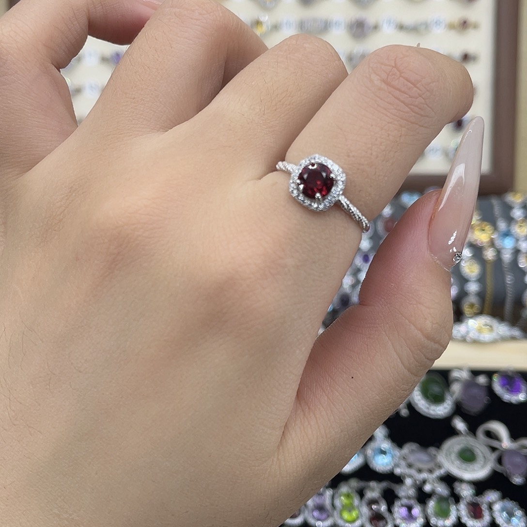 石榴石戒指银S925镶嵌