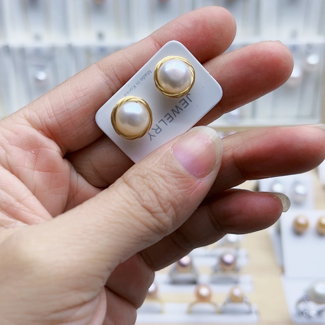 淡水珍珠耳饰银S925镶嵌