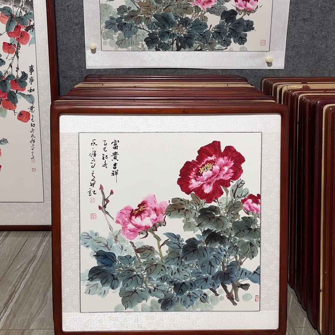 国画书画作品带框63×63