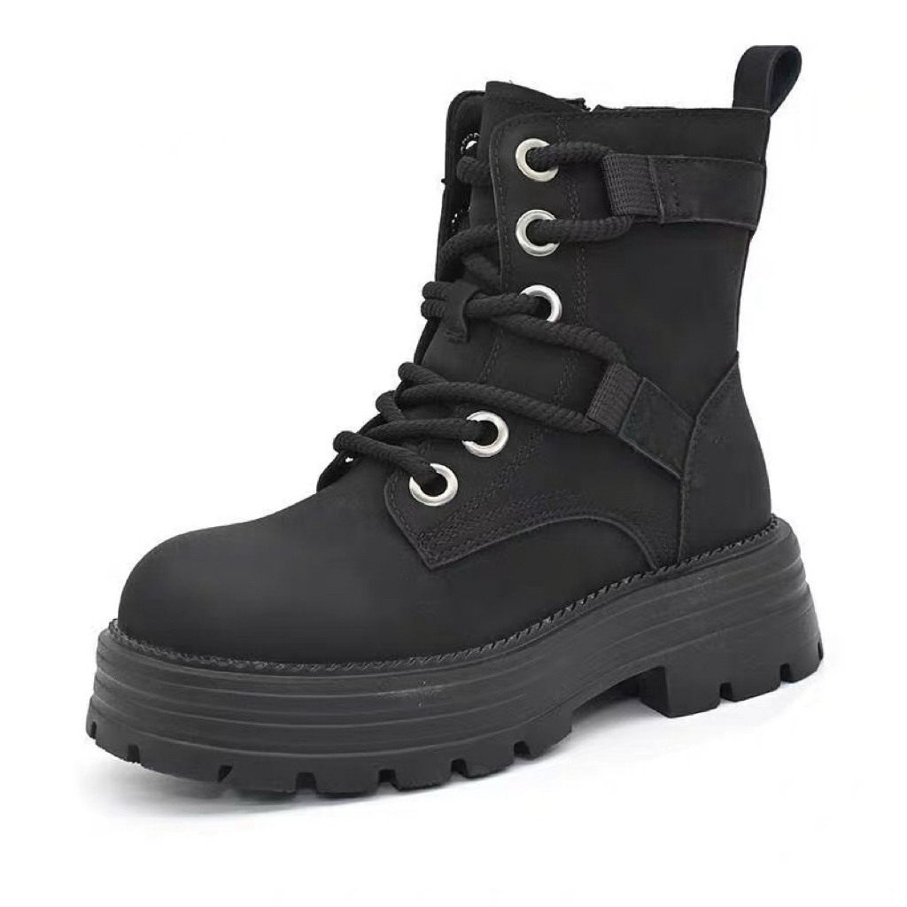 马丁靴女鞋冬季新款3759时尚休闲粗跟侧拉链中跟圆头24D