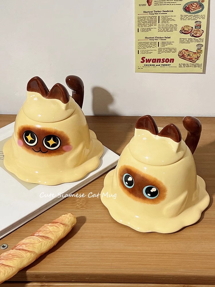 杯子马克杯带盖勺陶瓷杯生日礼物女生可爱暹罗猫高颜值办公室水杯