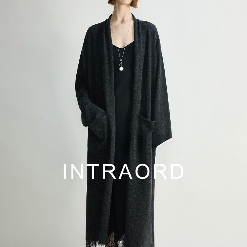 INTRAORD 極柔有型温暖牦牛绒/羊毛 慵懒随性一片式围裹领长开衫