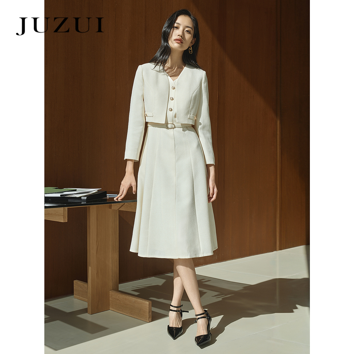 JUZUI玖姿商场同款优雅千金风两件套连衣裙女2025新款JWFC50052