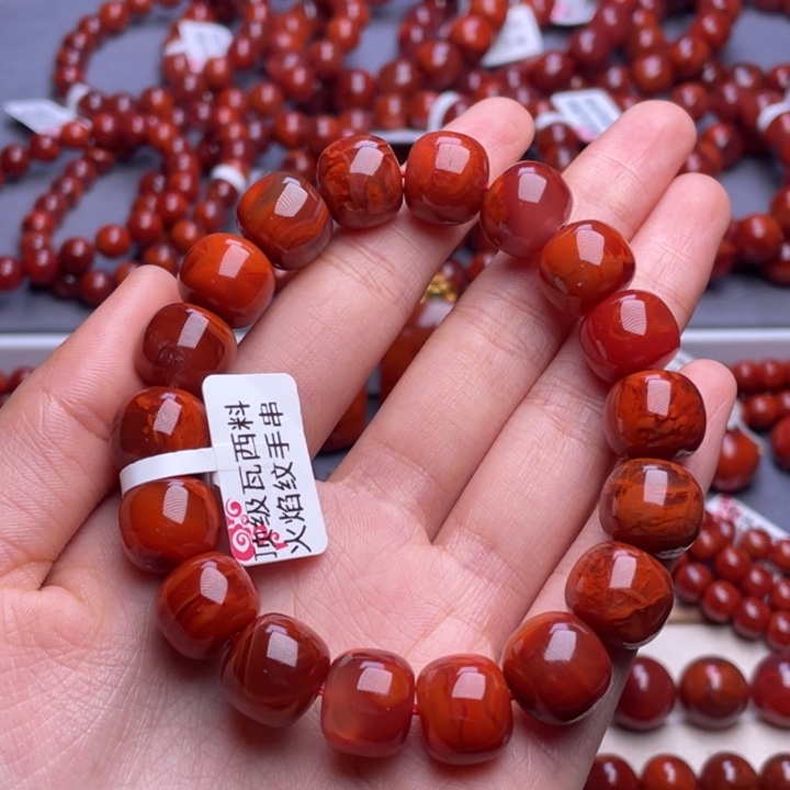 南红玛瑙未镶嵌其他13mm顶级瓦西火焰纹老型手串