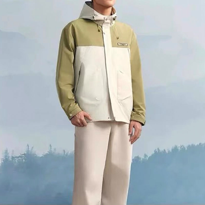 HS140剪标男士连帽拼色经典休闲冲锋衣夹克外套