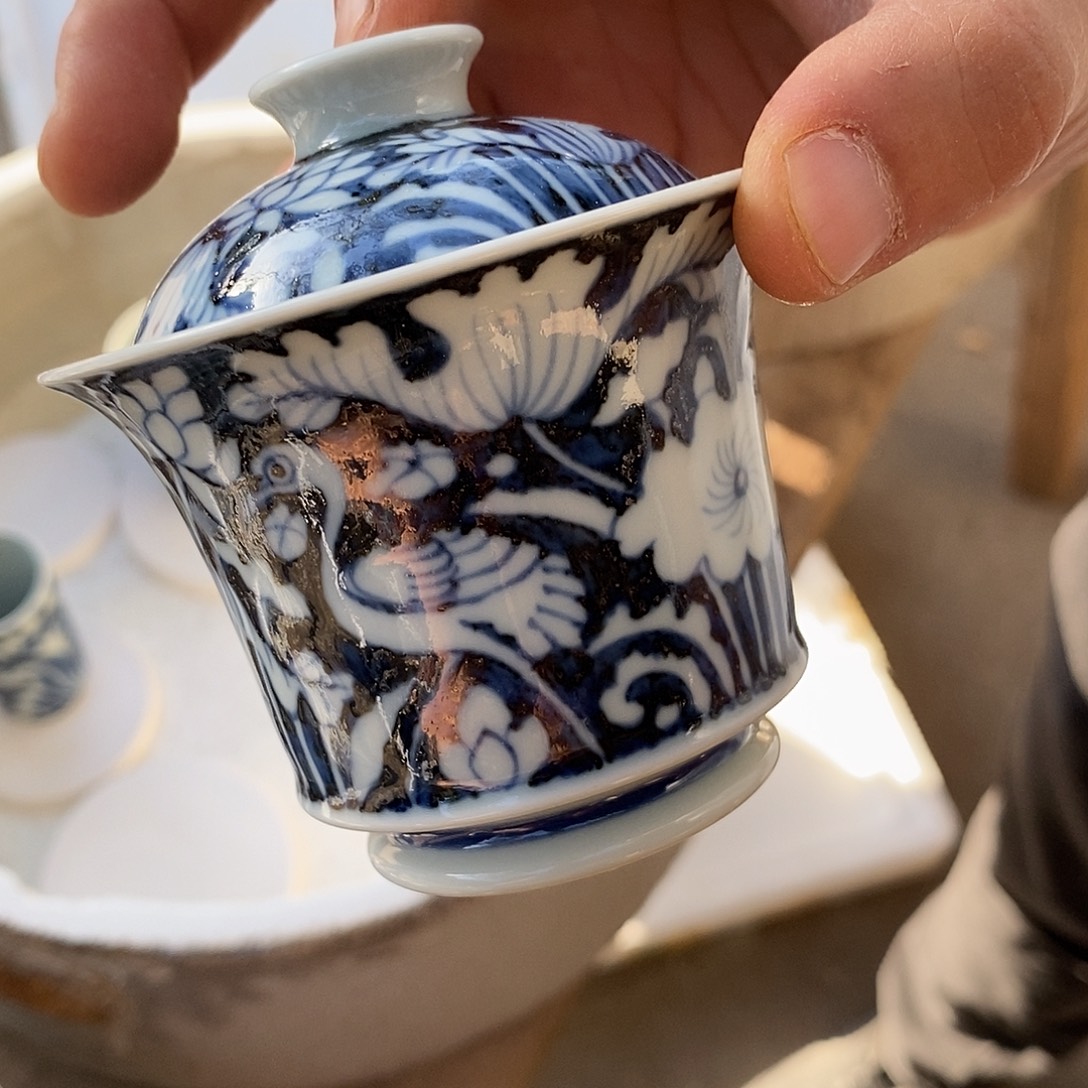 黄***菜景德镇艺术仿元柴窑盖碗