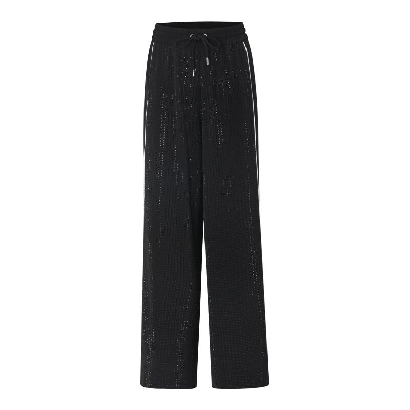 JJJ STUDIO 黑色抽绳直筒休闲裤子宽松百搭显瘦垂坠感 JLWFS1K049