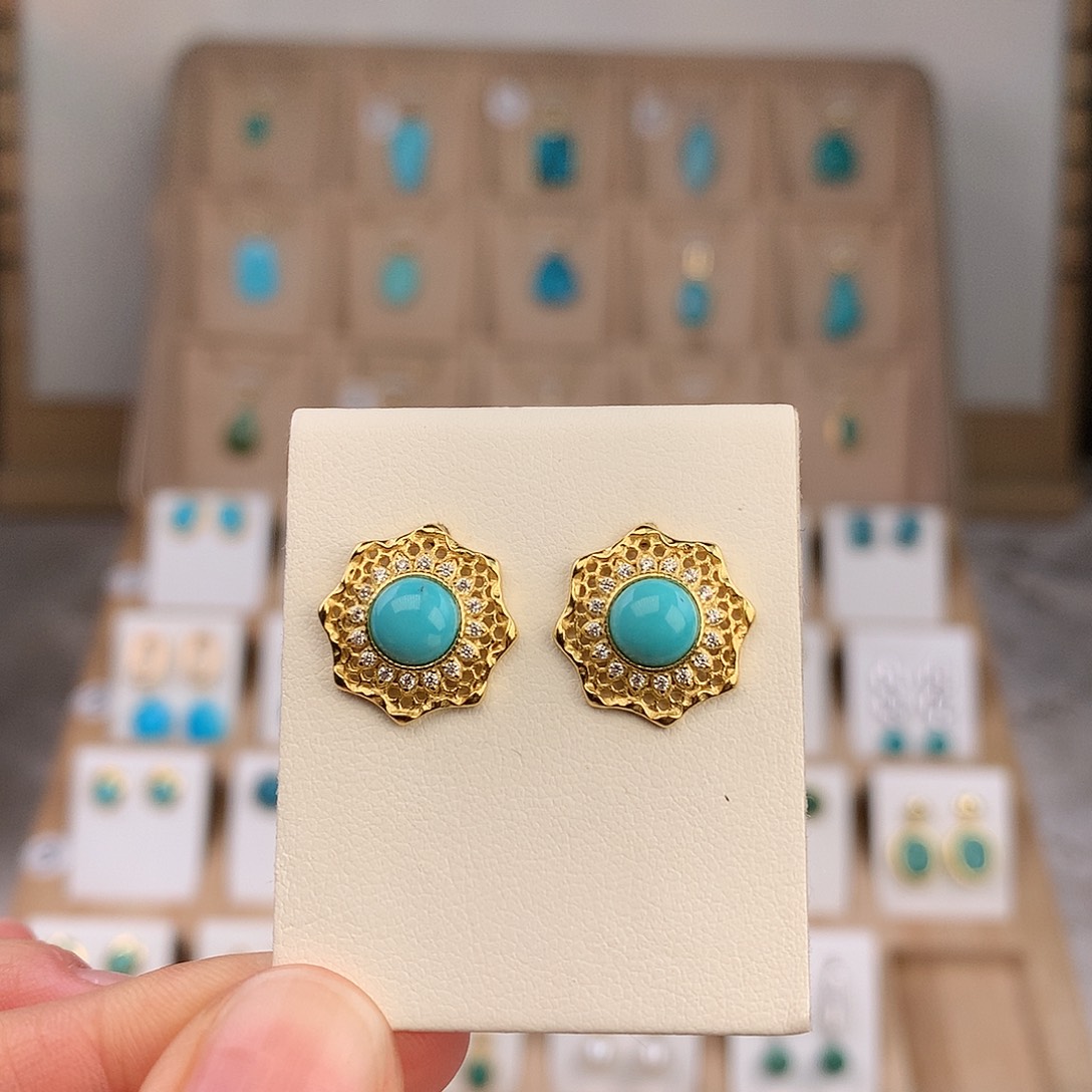 绿松石银S925镶嵌耳饰