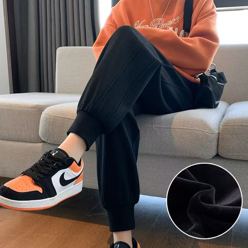 亲子装卫裤一家三口全家款长裤母女装母子秋冬加绒加厚松紧运动裤