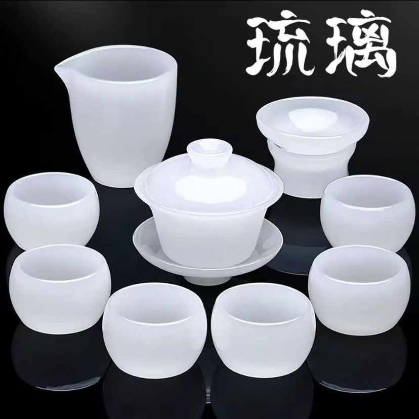 【墨城甄选】高档冰种羊脂玉瓷茶具整套装家用