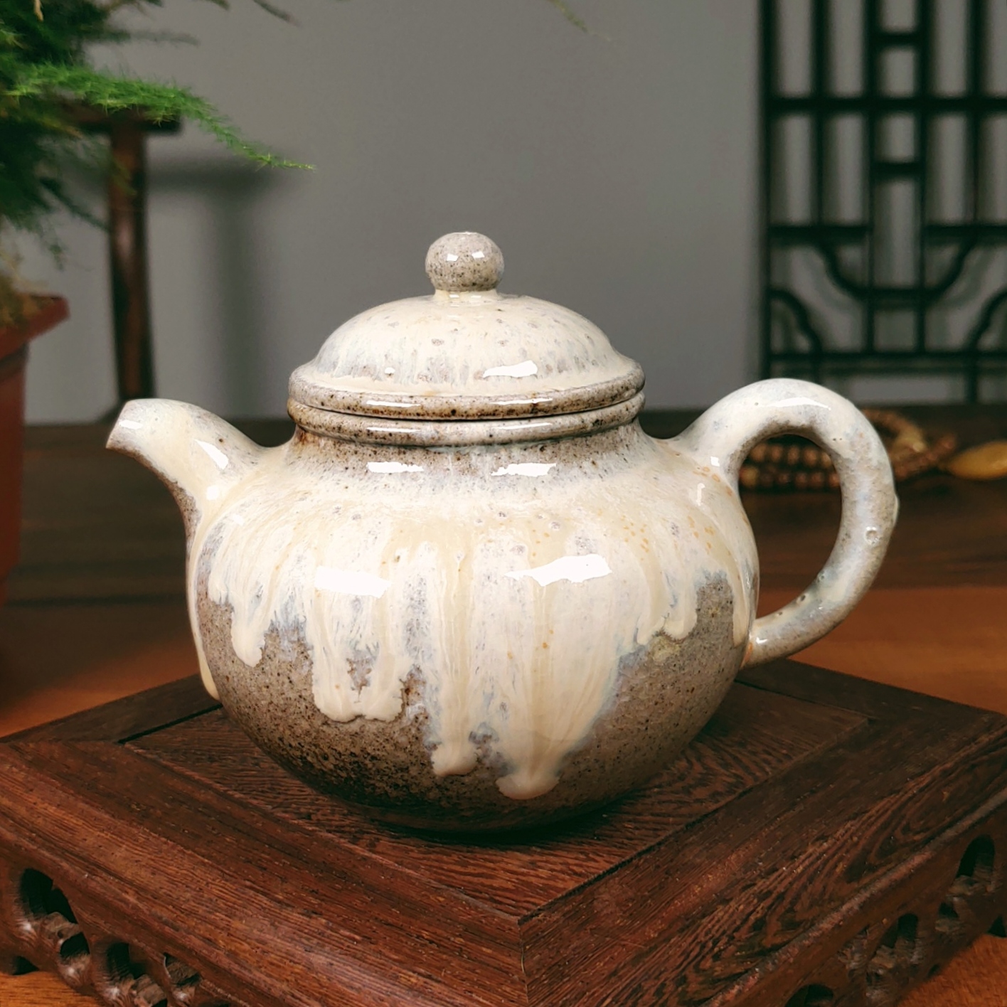 陶泥虚扁壶纯手工柴烧陶瓷主人杯100cc茶器