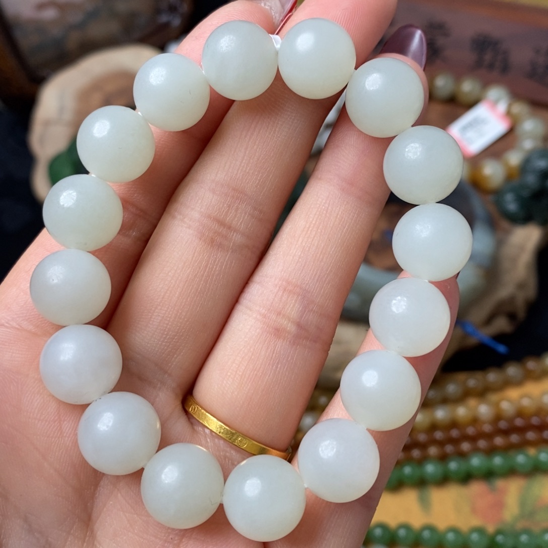 和田玉白玉手串12mm未镶嵌