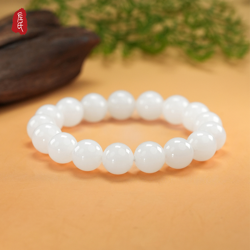 【左氏珠宝】（东玉专属）3518 和田玉白玉11mm手串单圈简约