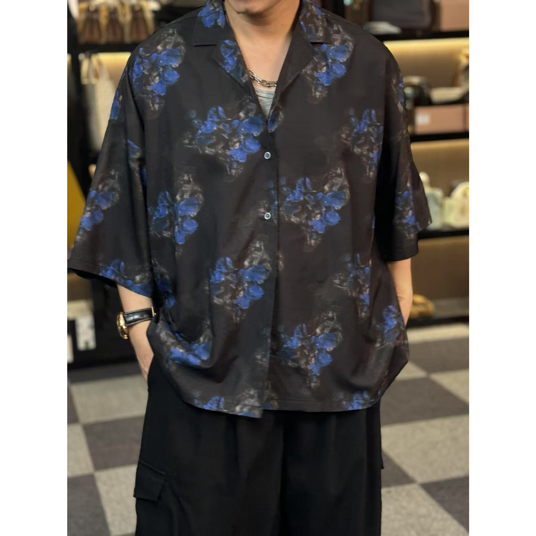 29809-花朵雪纺度假短袖衬衫