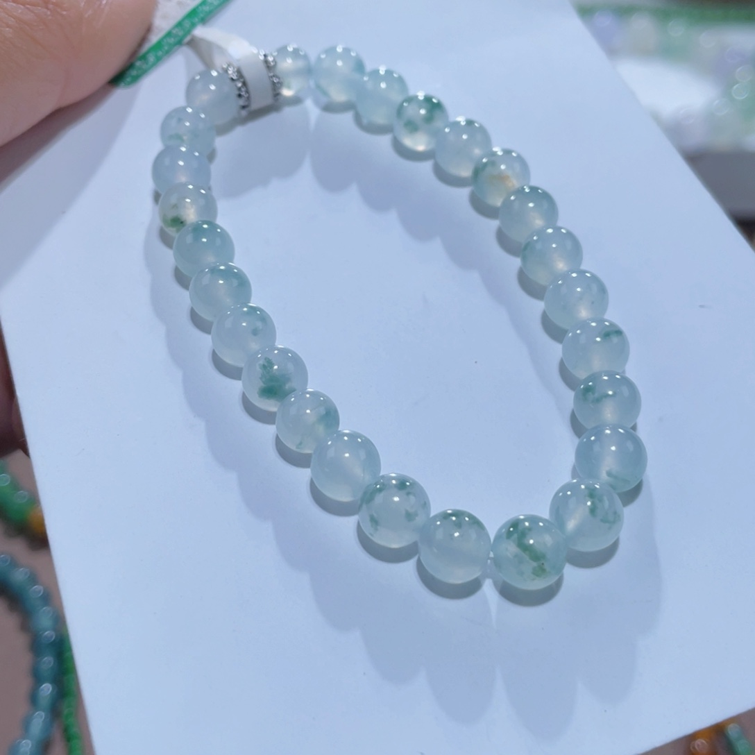 未镶嵌手链翡翠冰种牛奶底飘花手串