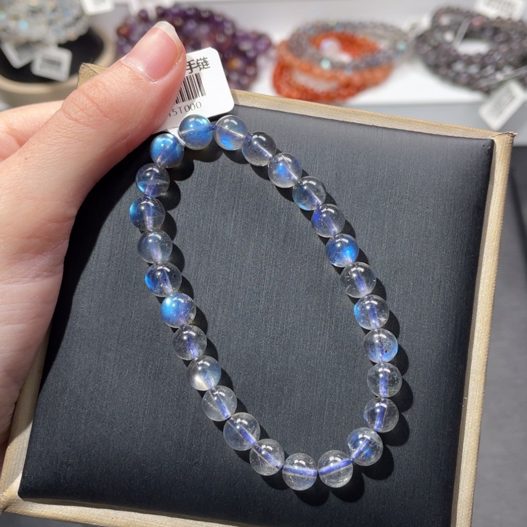 王***溪未镶嵌长石手链蓝光灰月光7m+