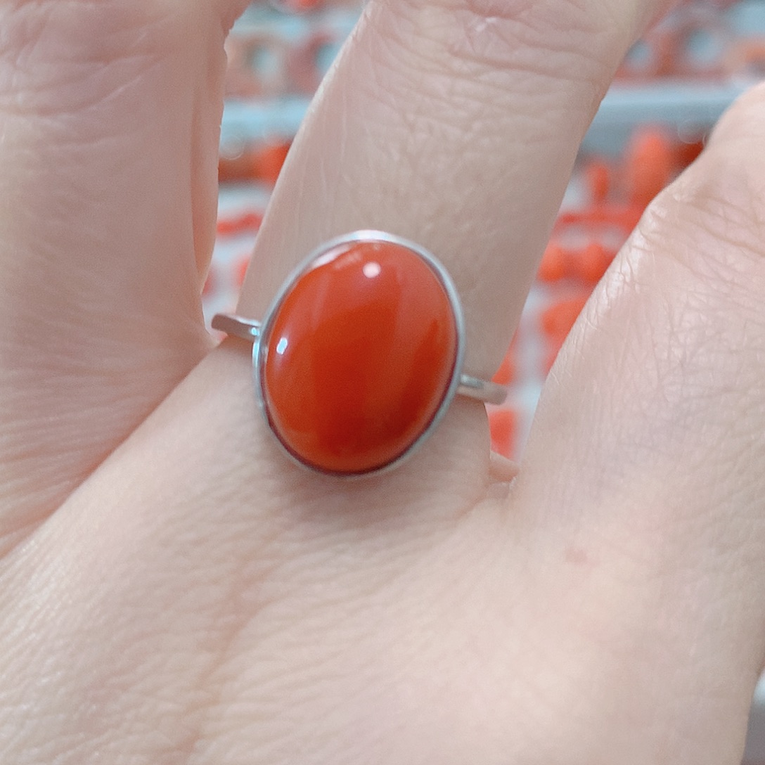 南红玛瑙戒指银S925镶嵌