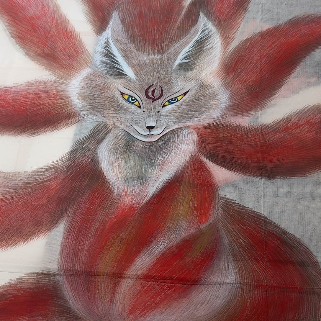 鸩***国画九尾狐一副作品