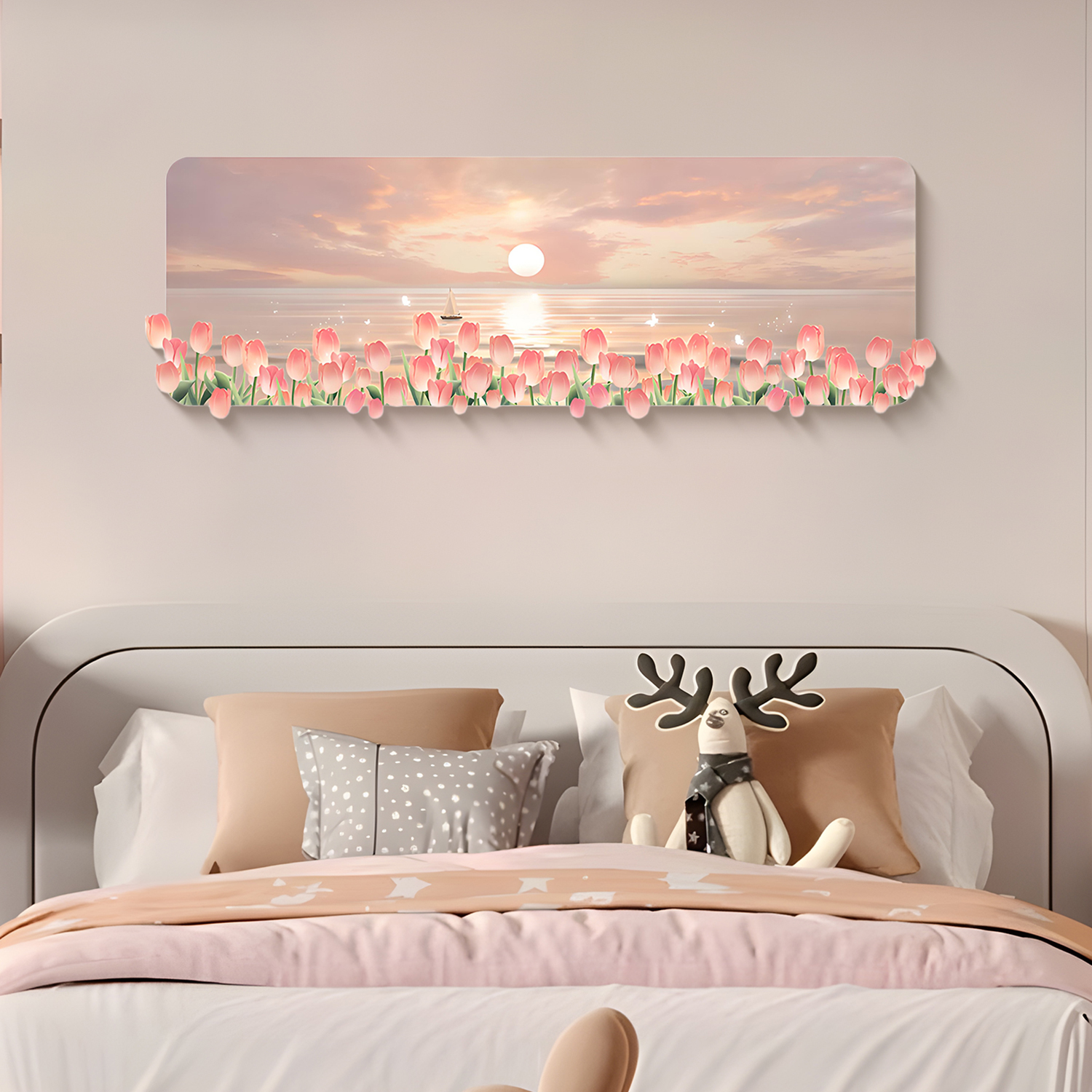 奶油风卧室床头粉色花朵挂画客厅主卧挂画背景墙画郁金香40120