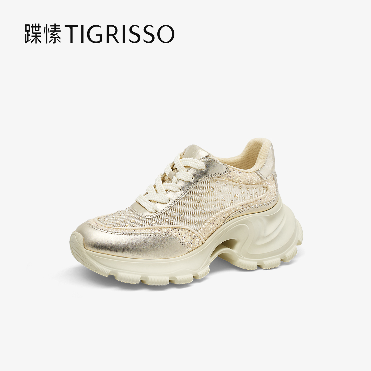 人鱼姬蹀愫25夏新烫钻厚底8厘米增高老爹鞋透气休闲鞋TA65366-52