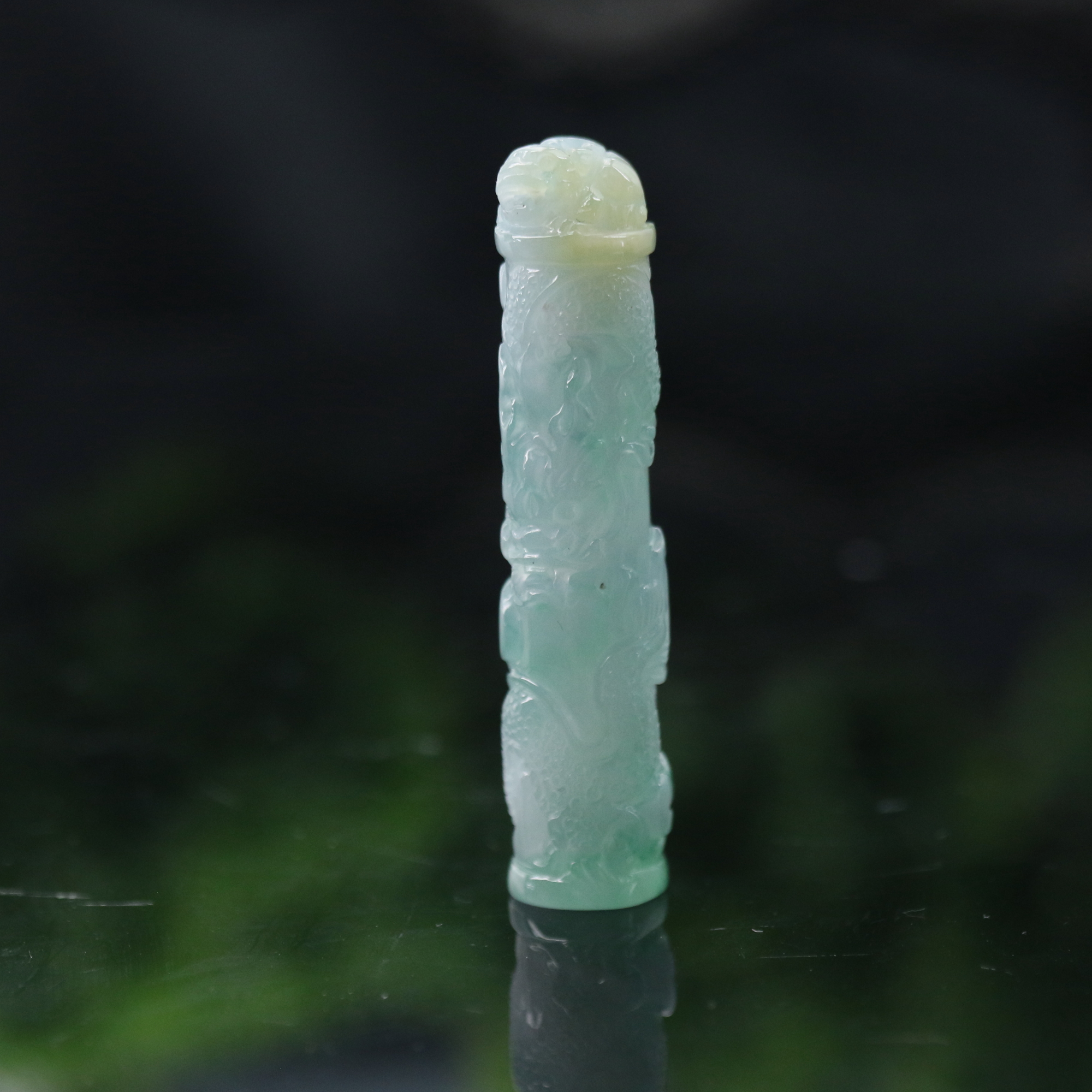 11天然缅甸翡翠A货飘花龙柱/101289/北京中保拍卖