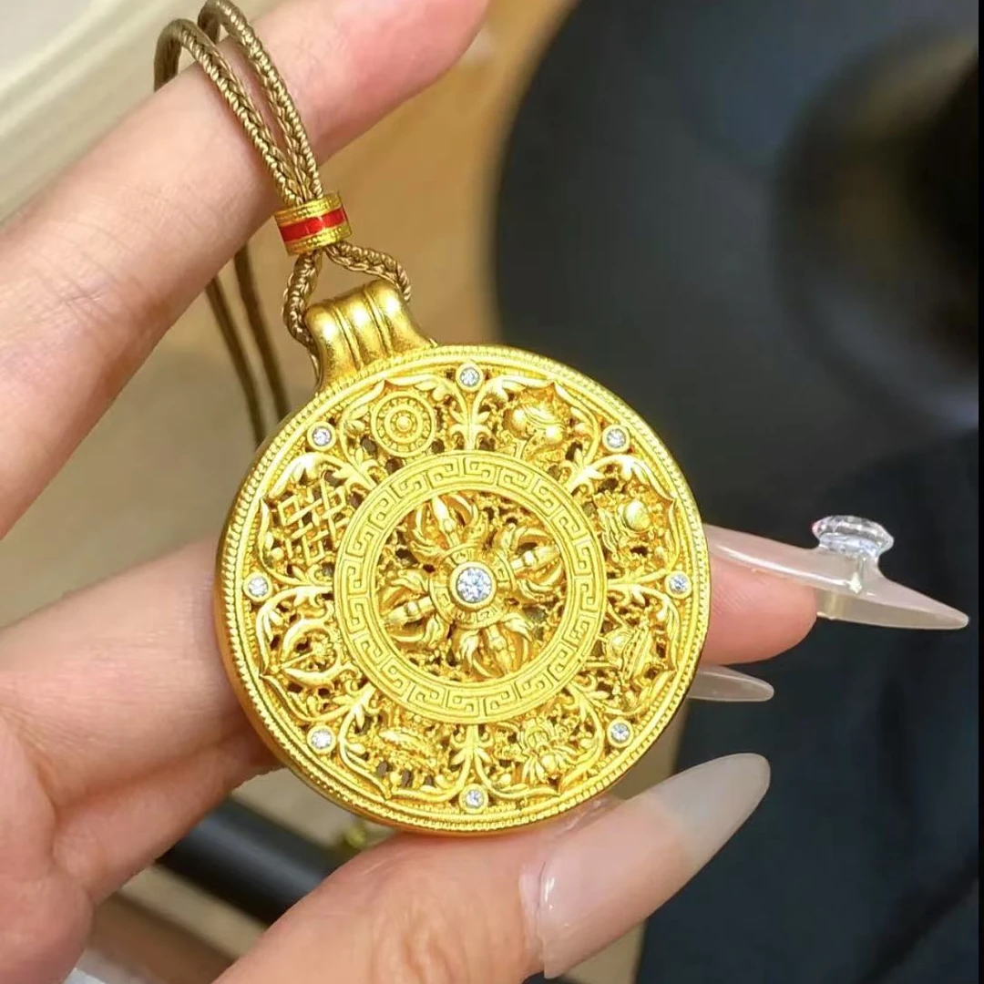 合金吊坠 福运八宝罗盘吊坠项链新中式挂坠手工项坠素款双面编绳